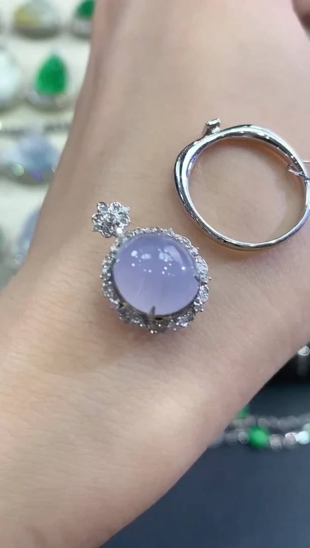 翡翠戒指18K金镶嵌C45春日珠宝紫货有色差