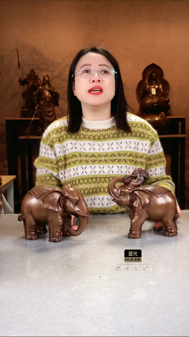 铜B***n紫铜材质  中号一对大象