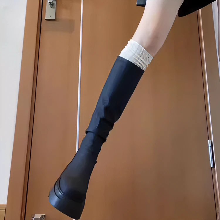 厚底内增高弹力瘦瘦长筒靴女2025秋季新款黑色小个子堆堆短靴女