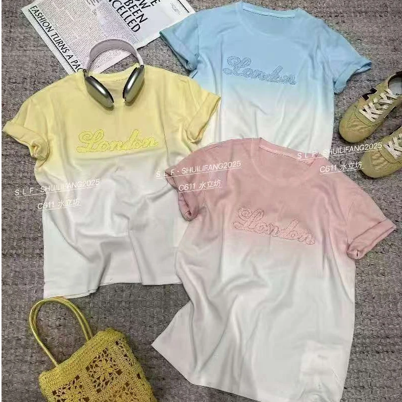 Z0Z0-8617夏季新款女渐变色印花字母休闲百搭T恤