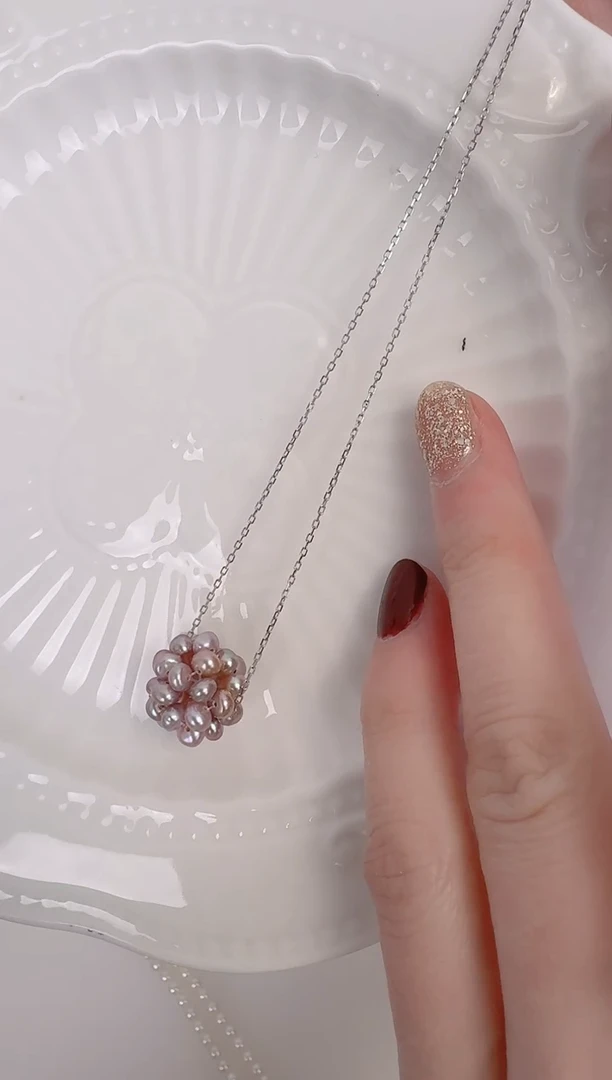 【闪购商品】淡水珍珠项链银S925镶嵌花球彩色 一套