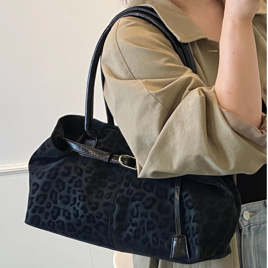 外单休闲大容量豹纹包包女2025新款秋冬复古百搭单肩包通勤托特包