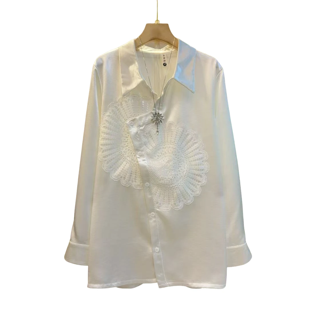 气质新款翻领不规则拼接设计感轻奢显瘦上衣（长71左右）