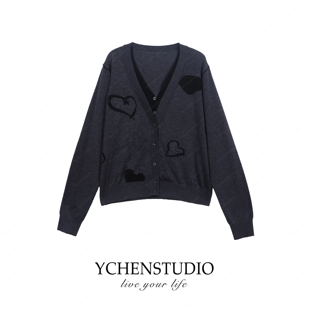YC【回声】早春韩版假两件爱心显瘦洋气针织开衫LJ1915