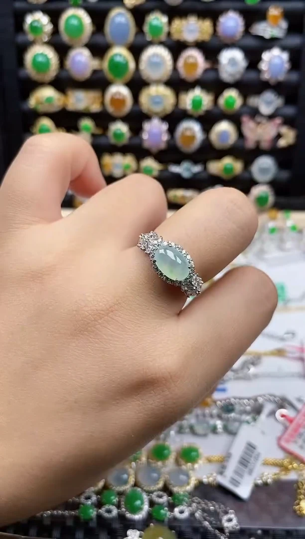 银S925镶嵌戒指翡翠7766
