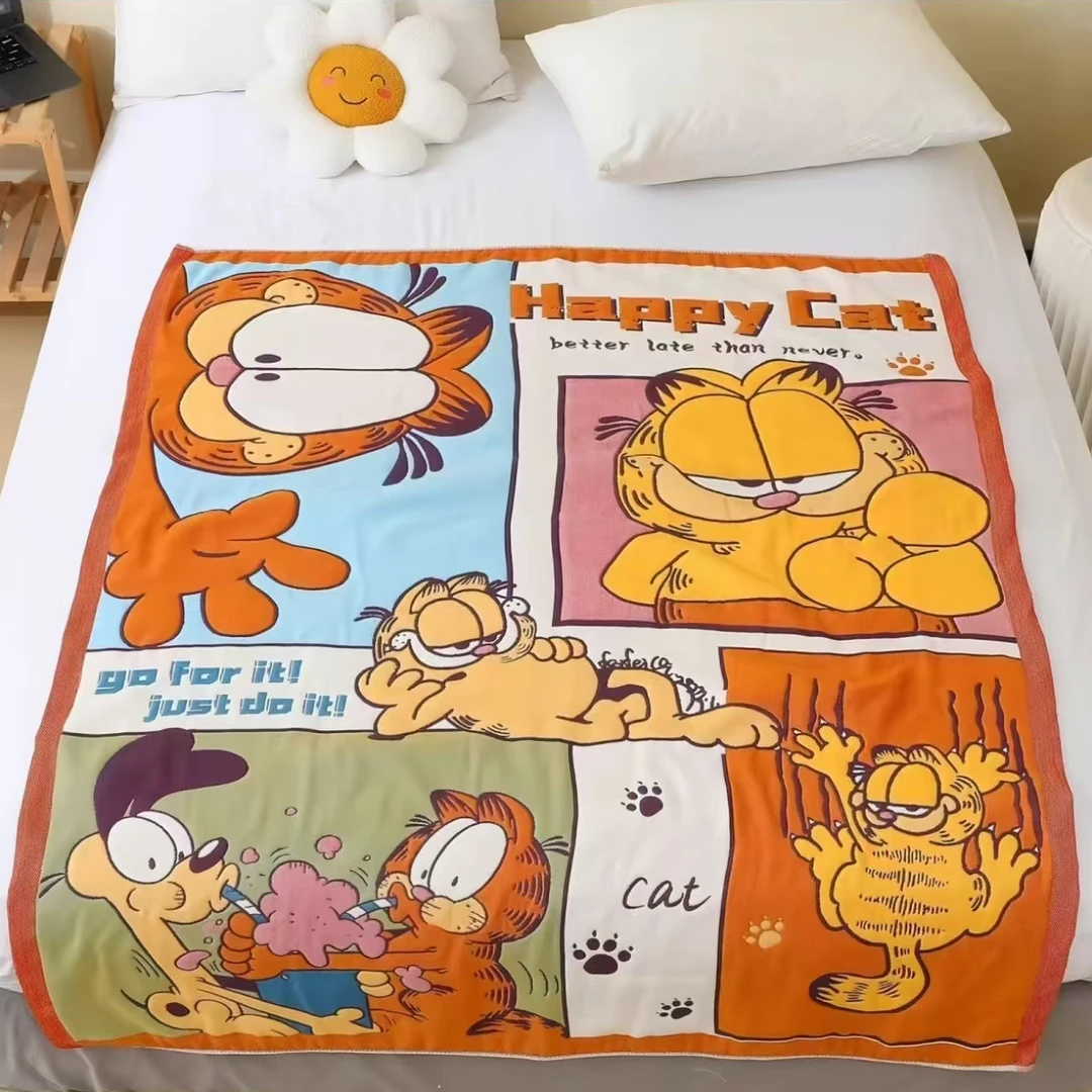 【温暖居家】棉纱面包被盖毯120x150cm-橘猫