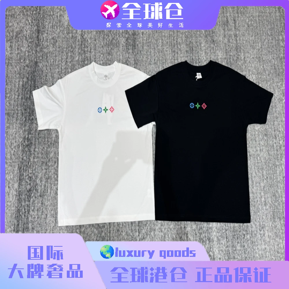 大牌奢品-D761-前后三色花短袖 男女宽松潮流印领短袖(SZ001)