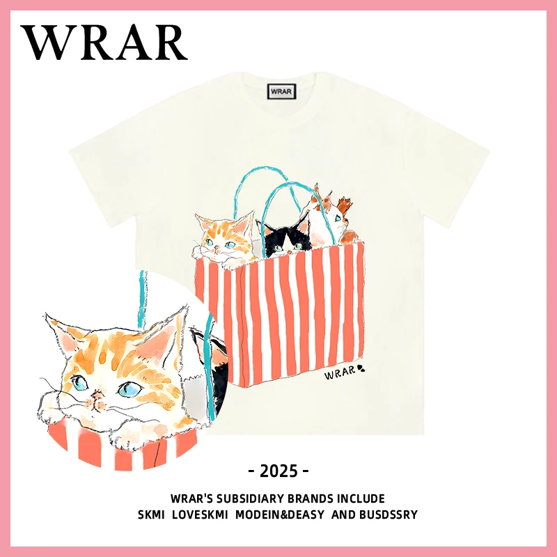 【购物袋小猫】新品时尚透气宽松T恤印花圆领卡通1