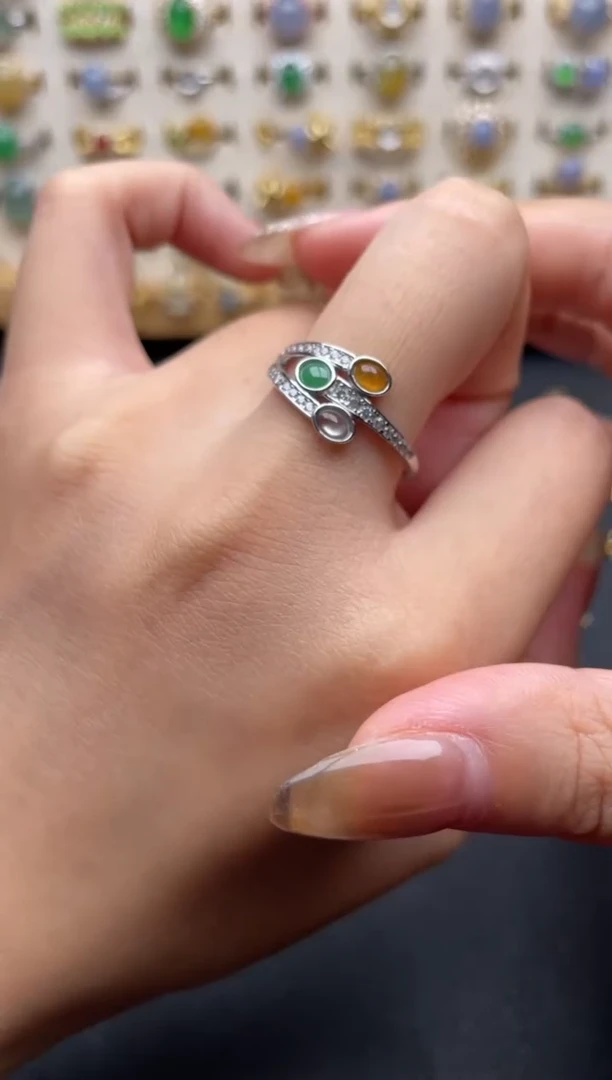 翡翠戒指银S925镶嵌一物一证一礼盒