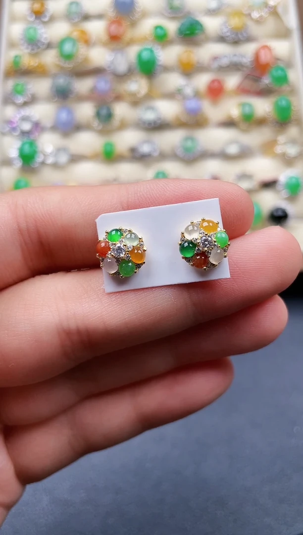 银S925镶嵌翡翠耳饰41