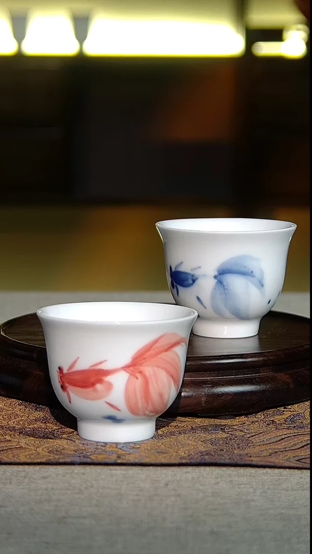 景德镇全手工全手绘青花金玉满堂对杯