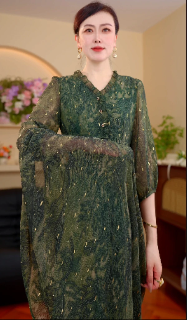 DM-[人生璀璨]-法式高级花卉印花显瘦定制连衣裙夏季新款