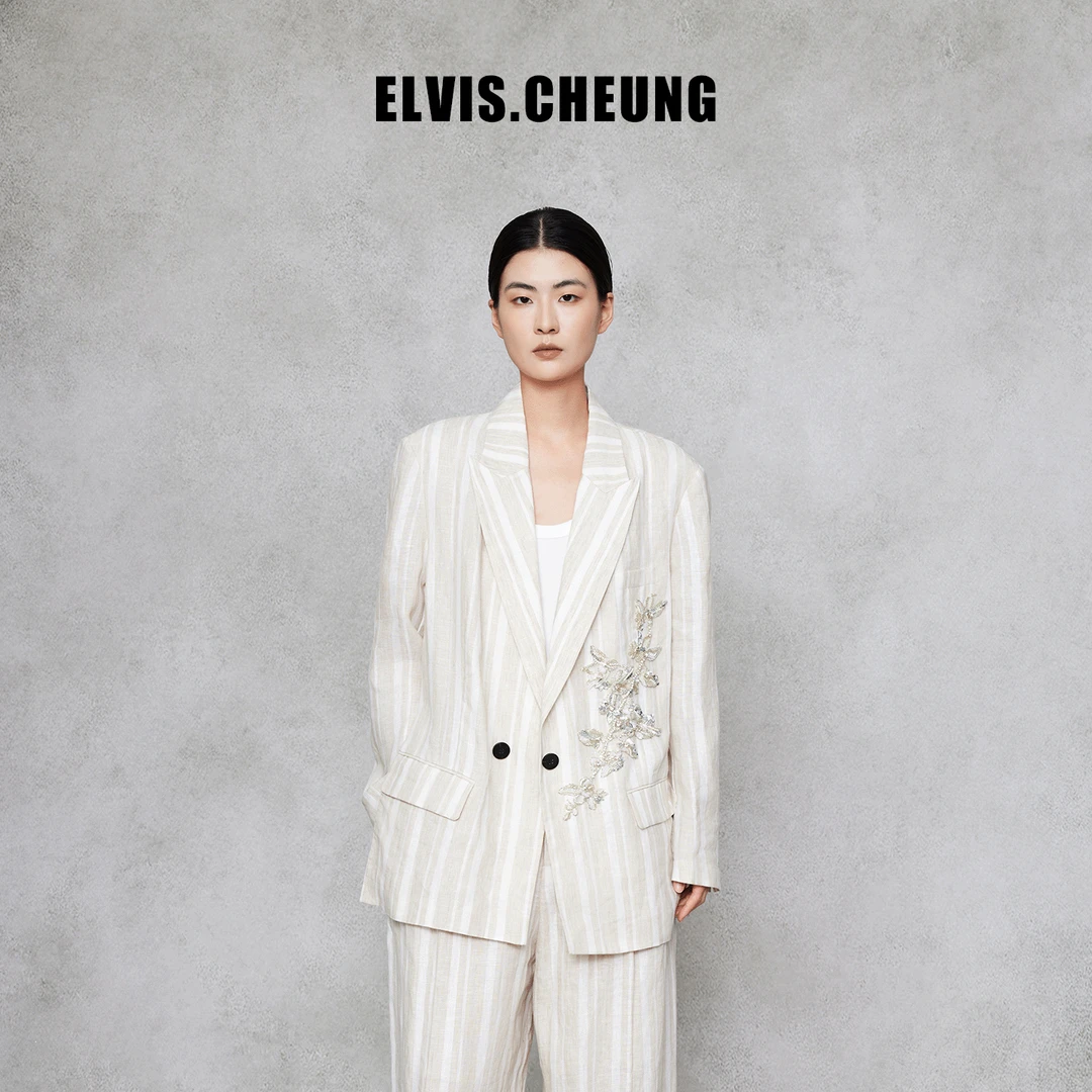 ELVIS.CHEUNG蒋云開運25AW新品 亚麻法秀高定枪驳领西装