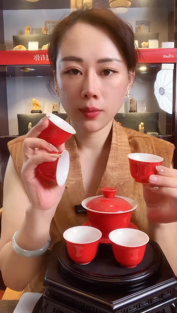 摆件中国白德化大师瓷   中国红茶具六件套