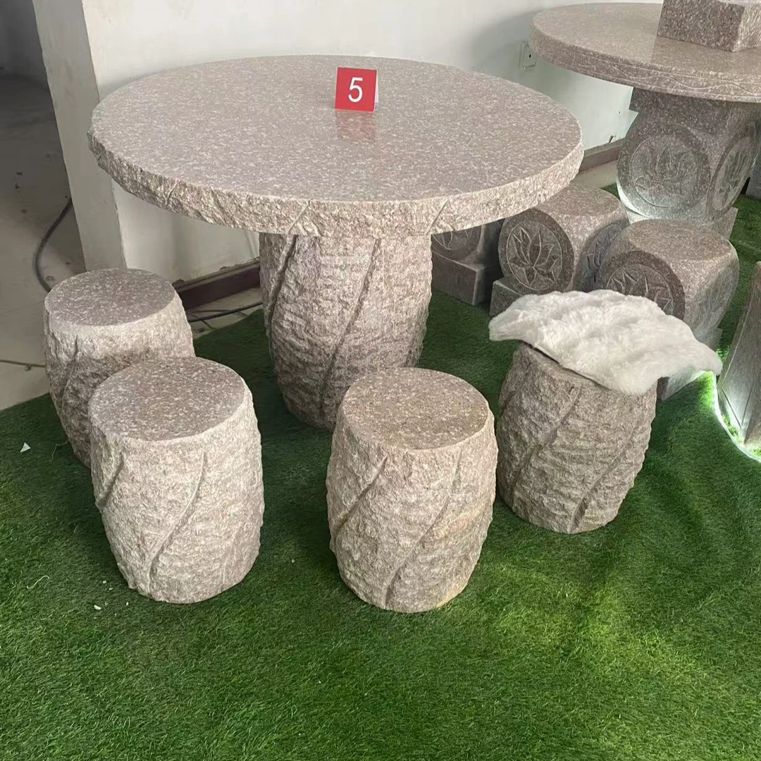 【县城或市区物流点自提货】天然石材石桌石凳花岗岩圆桌自然面庭院