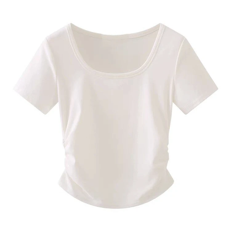 2025夏季新款纯色简约T恤夏季女款半高领短袖T恤