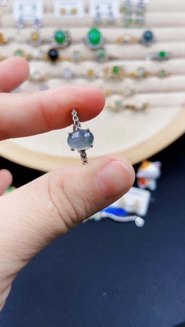 翡翠戒指银S925镶嵌24