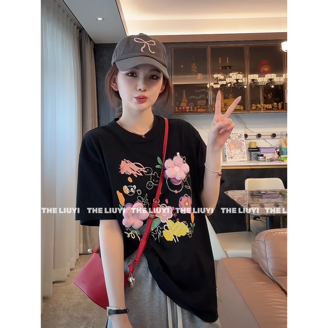 【LIUYI】花朵T~夏季重工立体花朵短袖T恤55078