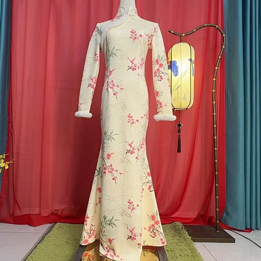 2517 缘织裳旗袍国风古韵时尚气质刺绣提花鱼尾裙