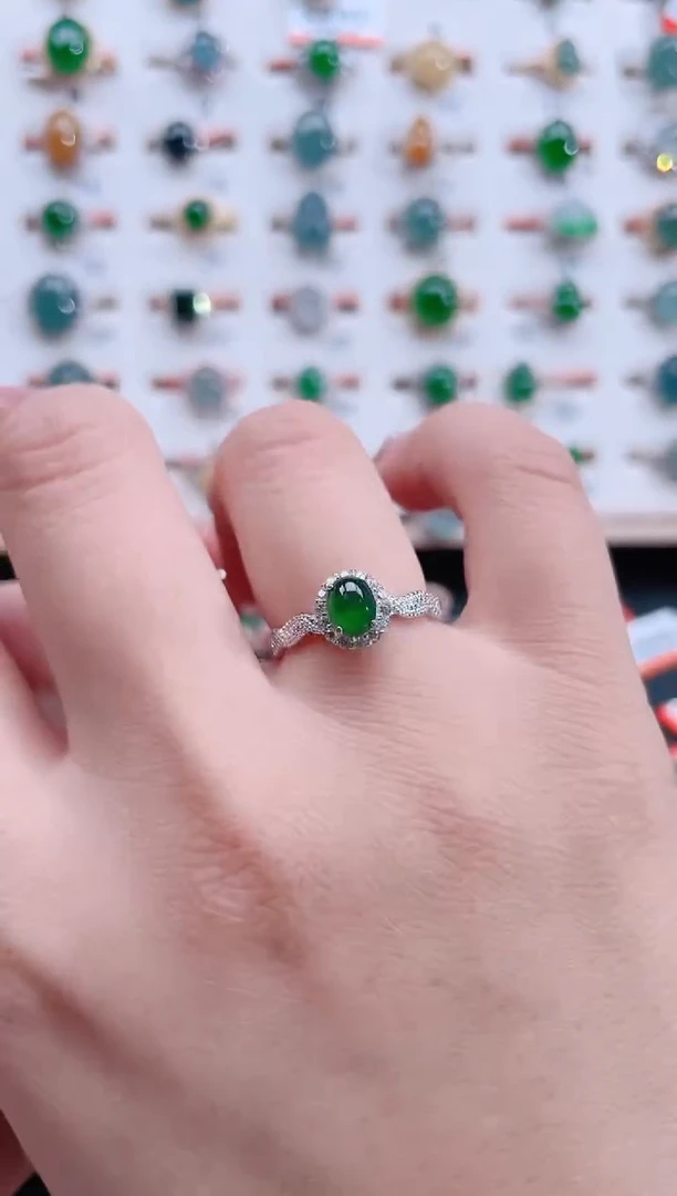 银S925镶嵌戒指翡翠天然翡翠