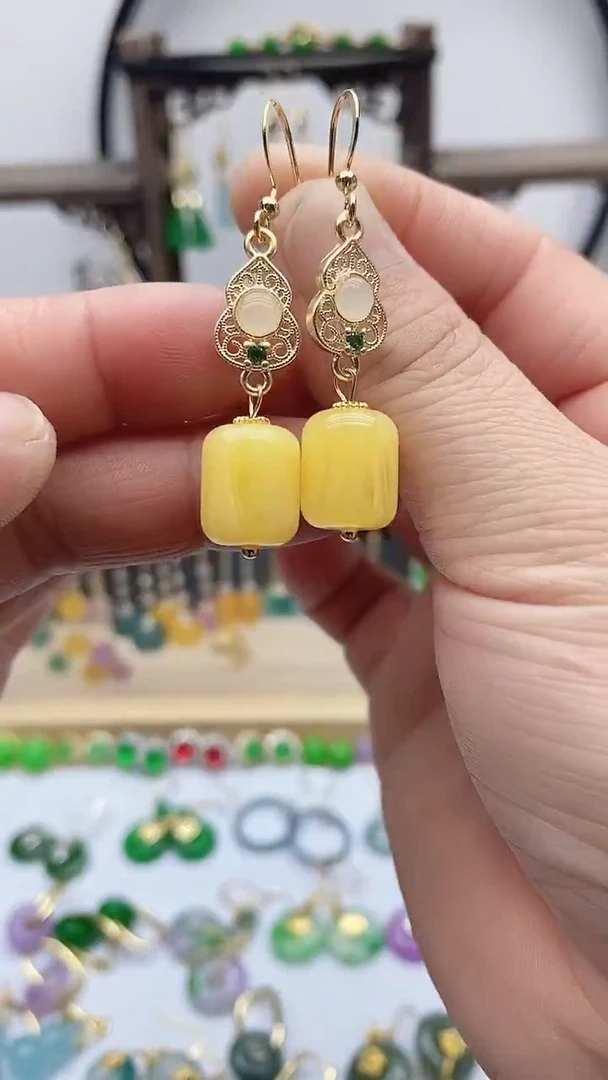 蜜蜡14K金镶嵌耳饰蜜蜡851