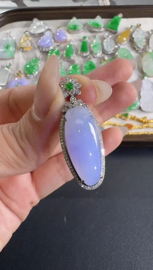 吊坠(不含链)18K金镶嵌翡翠【源头工厂】钻石镶嵌