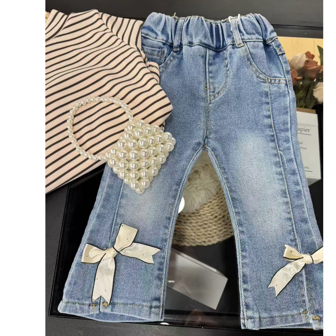 春秋长裤女B类春季新款儿童牛仔裤裤子儿童弯刀裤韩版