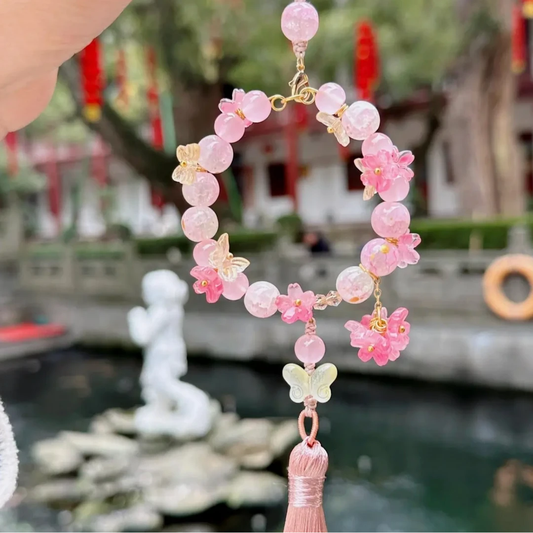 【释伲雅富桂花*樱花粉款】灵隐钱袋草莓粉小蝴蝶新中式车挂 包挂