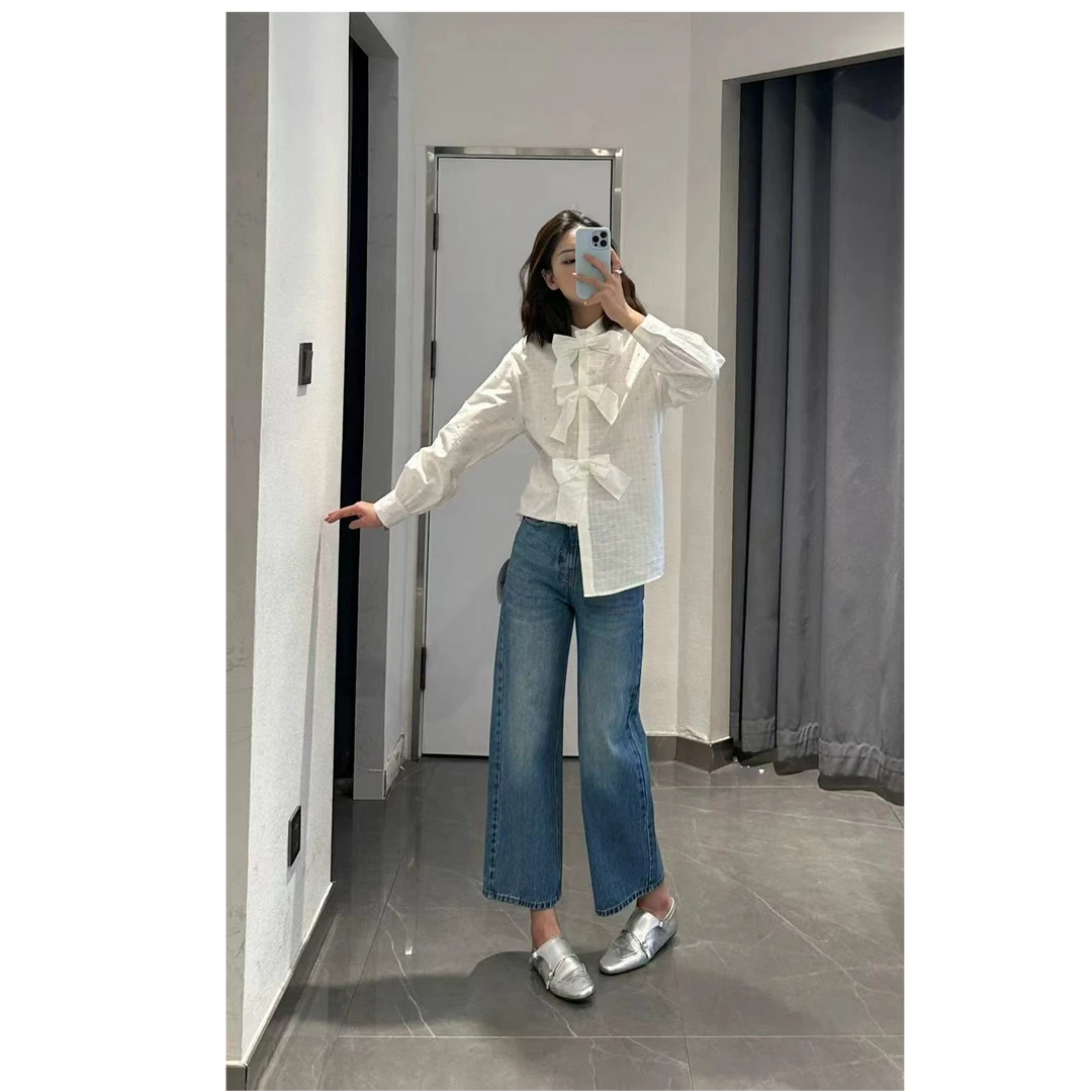 A9021多巴胺色系圆领立体蝴蝶结宽松衬衫