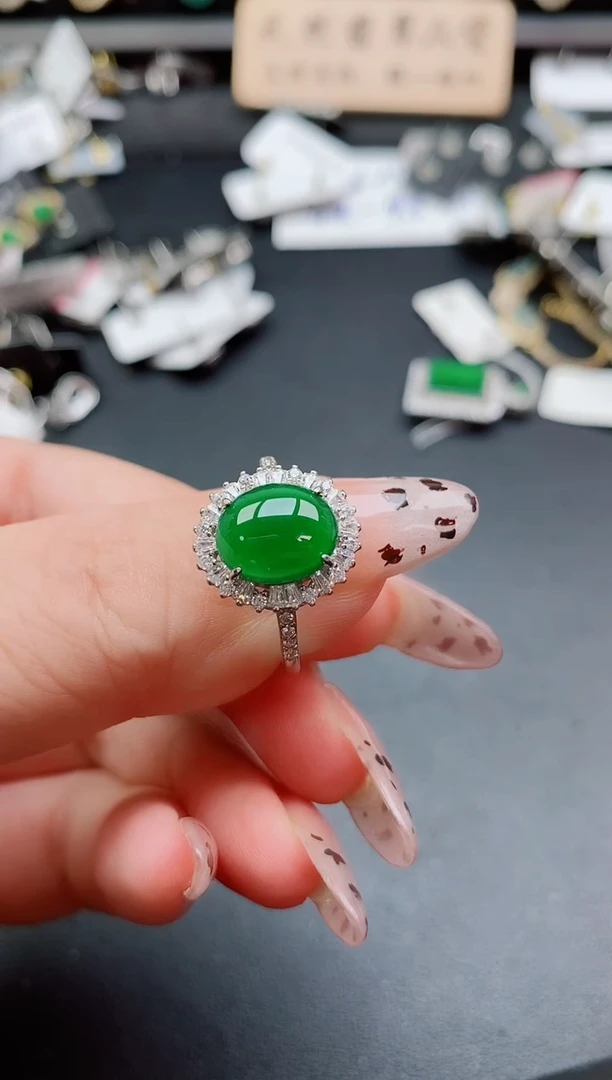 银S925镶嵌戒指翡翠1