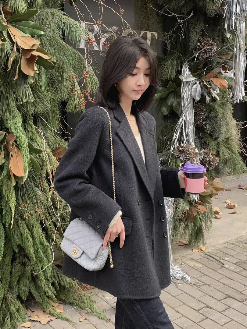 100羊绒长毛中长款正肩外套