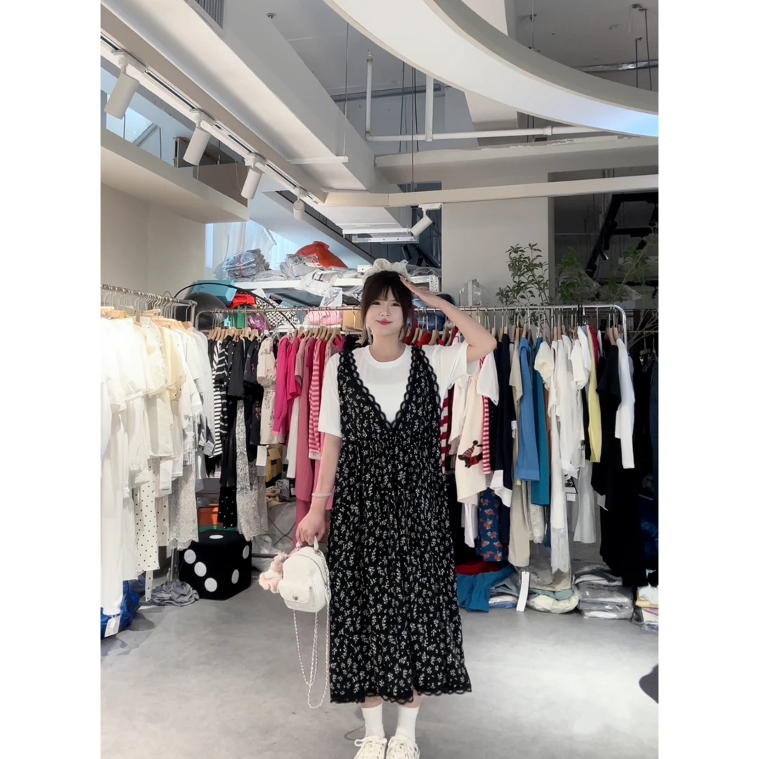 【冯七七】法式碎花假两件连衣裙女夏季