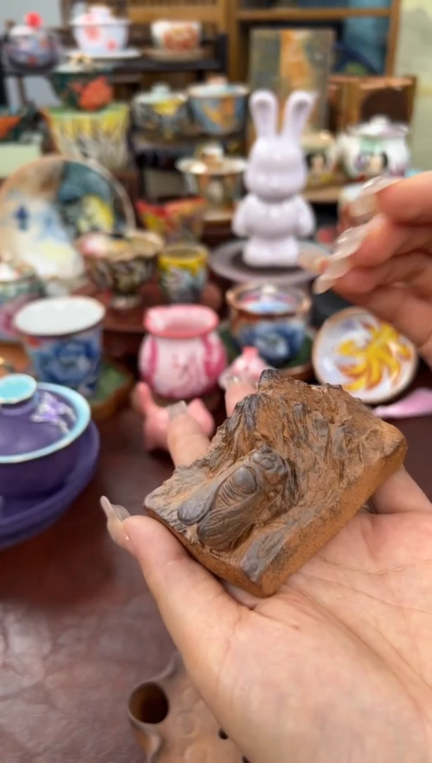 素慕堂粗陶一鸣惊人小香插摆件