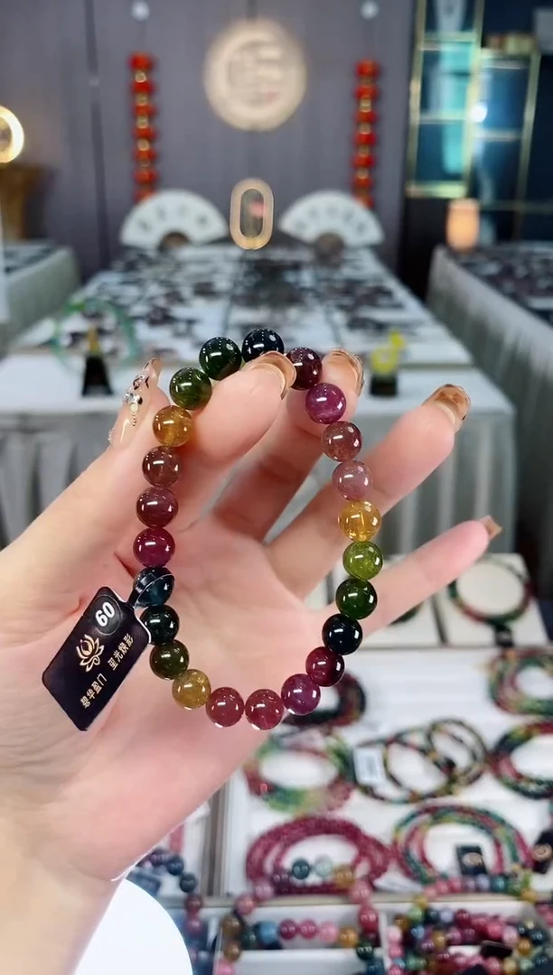 未镶嵌老矿碧玺色标冰体单圈手串8mm+碧玺dan多样性发货一条