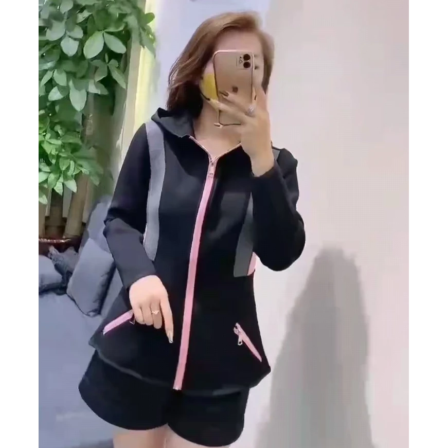 秋冬新款柔软拼色休闲连帽宽松大码拉链空气棉长袖外套