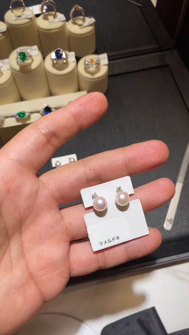 铂Pt900镶嵌耳饰海水珍珠8.5-9mm