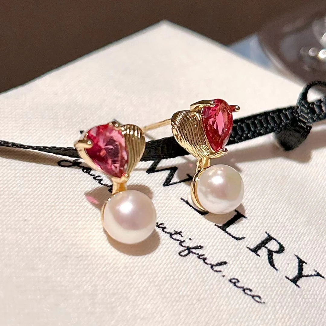 新款珍珠爱心耳钉 拉丝效果精美奢华，轻奢高级感仙气满满