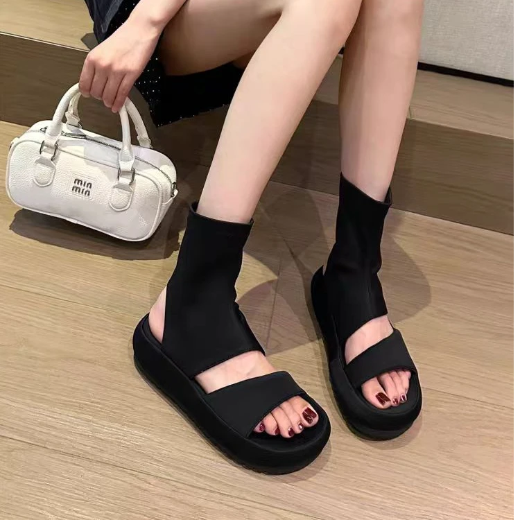 （柚子同款）GUJI新款漏脚法式靴子凉鞋3971-8双带