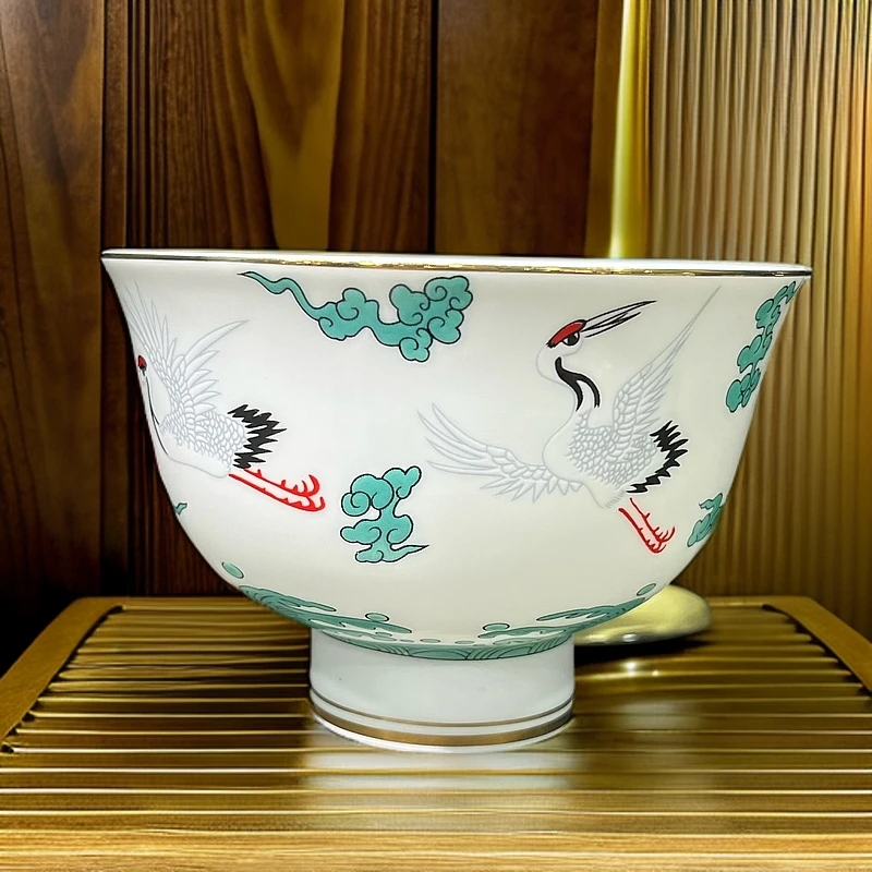 【拉萨发货】传统藏式仙鹤骨瓷酥油茶碗 拍一发二