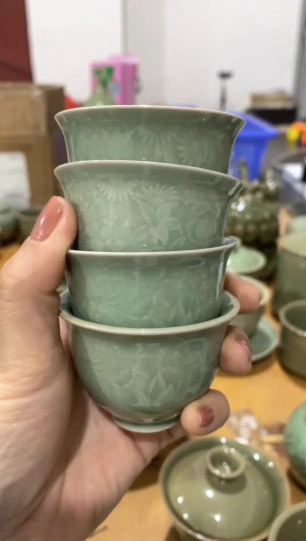 耀州窑XG001 瑕疵处理 百花小杯【失圆】【4只】