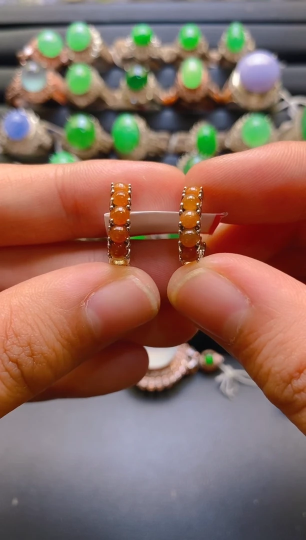 【闪购商品】翡翠耳饰银S925镶嵌天然A货翡翠1