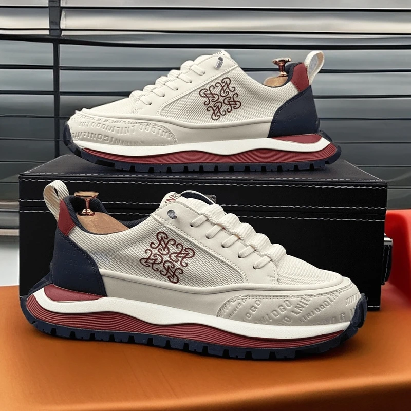 男鞋2025夏季新款时尚百搭透气阿甘鞋厚底增高潮流拼色简约休闲鞋