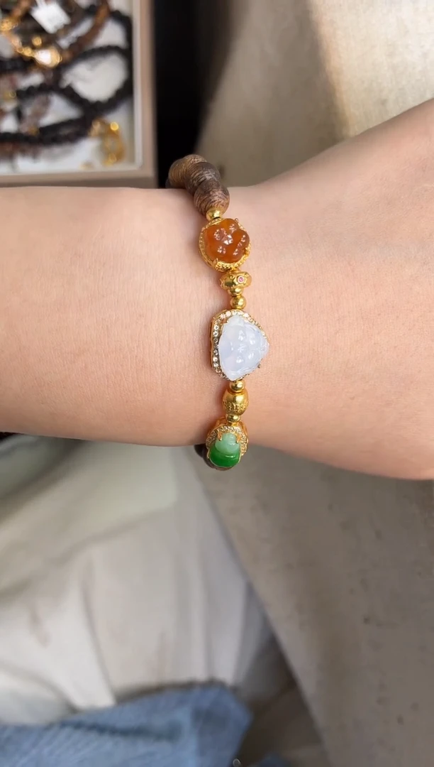 吊坠(不含链)银S925镶嵌翡翠手串