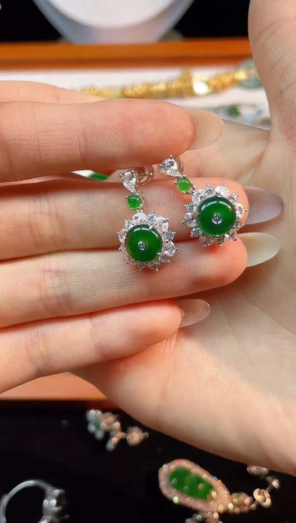 吊坠(不含链)银S925镶嵌翡翠天然翡翠A货