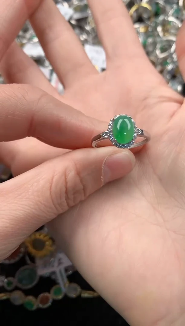 银S925镶嵌戒指翡翠222   10