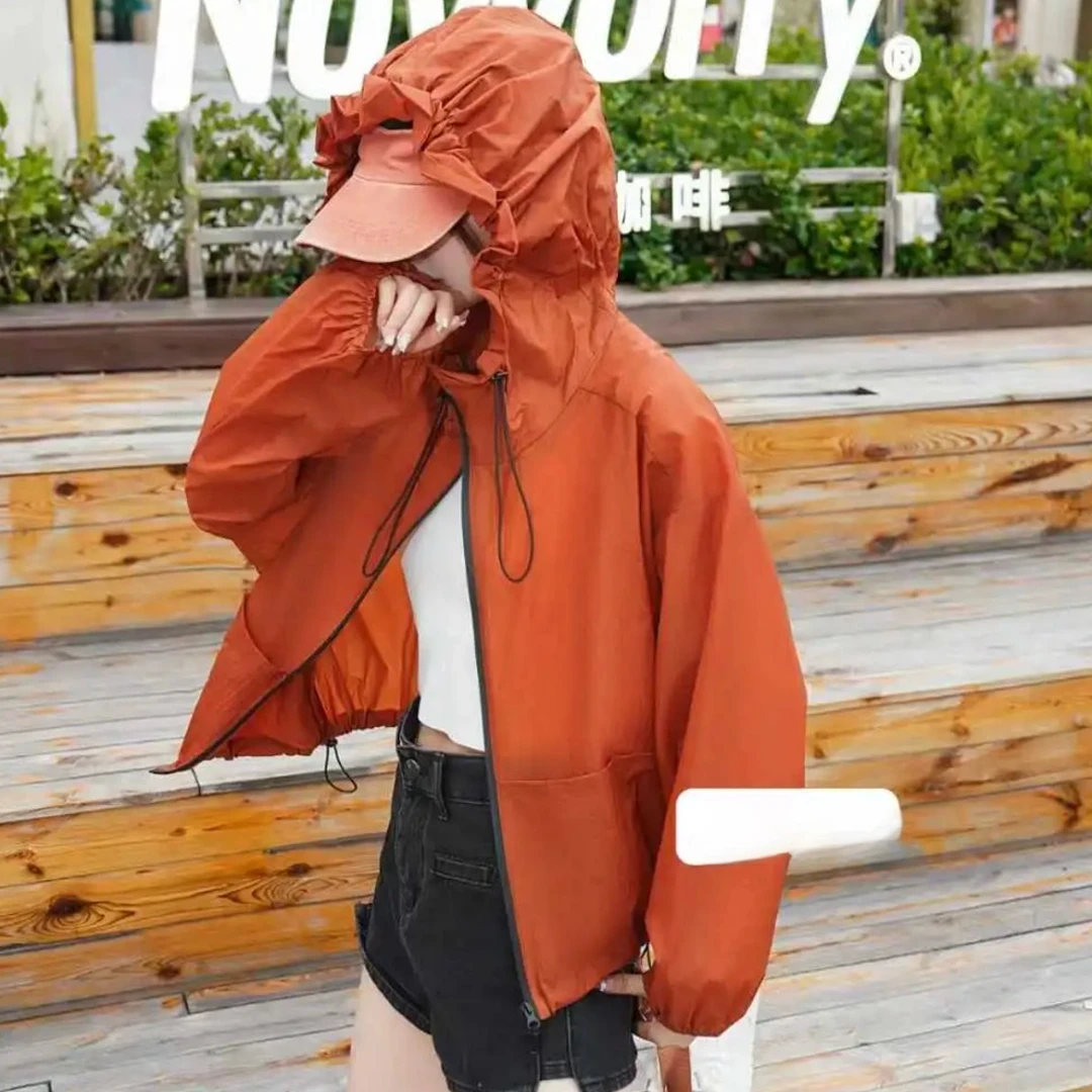 [ W i F i ]25828夏新款休闲宽松百搭户外连帽抽绳防晒衣开衫外套