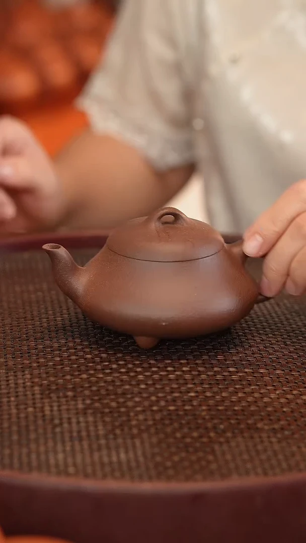 茶壶紫砂汉棠石瓢 紫泥 18目 200cc 半手工