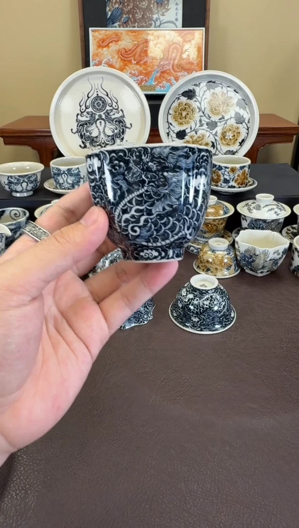 二号釉云墨麒麟手雷杯