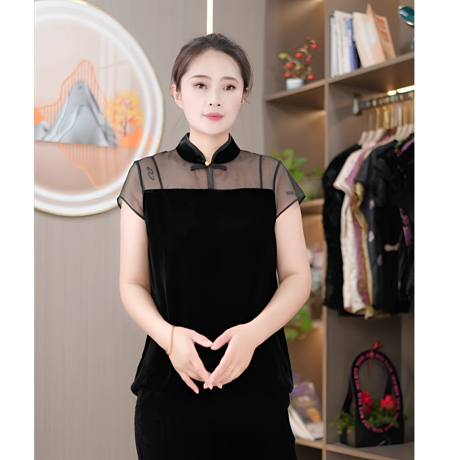 2025夏季新款桑蚕丝新中式时尚女宽松显瘦洋气百搭气质民族风女装