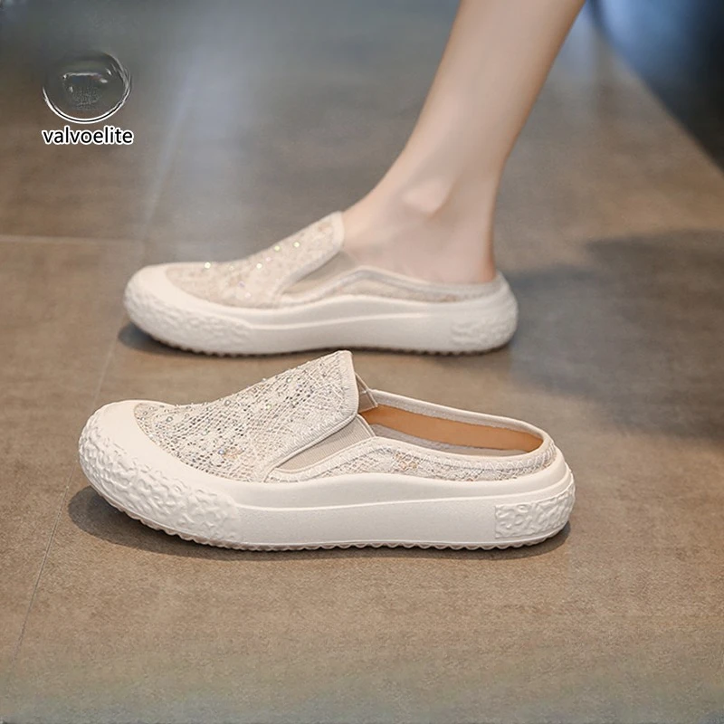 VALVOELITE小香风渔夫鞋女夏外穿新款一脚蹬女款银色透气登山鞋